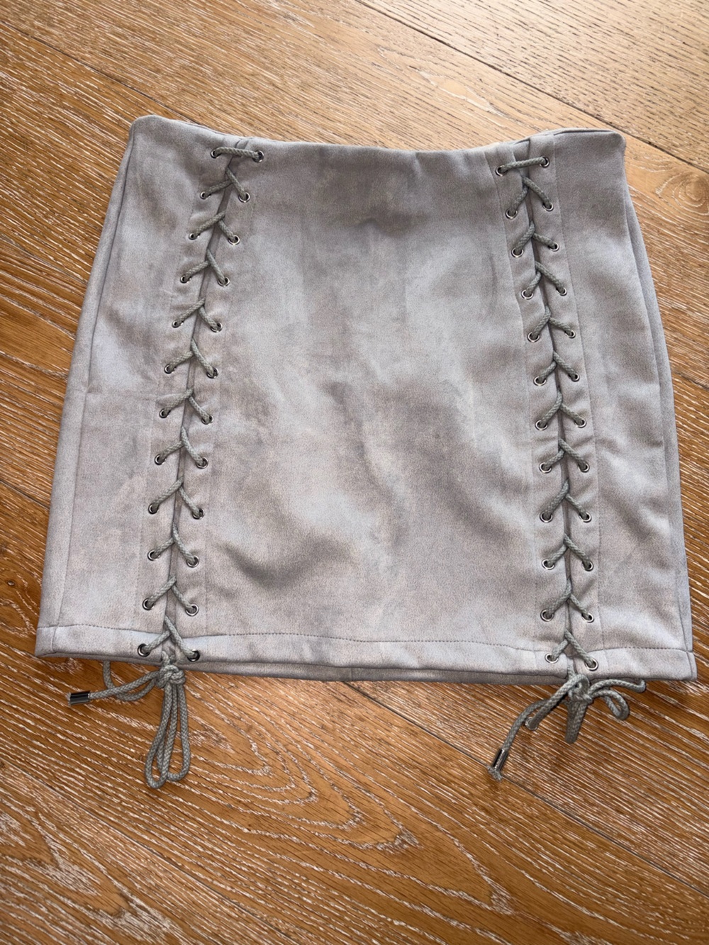 Better Be Lace-Up Faux Suede Mini Skirt in Gray